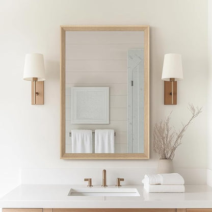 Oak Wood Effect Framed Wall Mirror, 20x30 Rectangle Mirror, Anti-desilvering