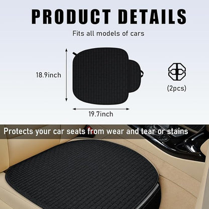 2PCS Car Seat Bottom Cover Pad, Breathable Auto Front Seat Button Cushion Mat with Pocket, Soft Comfortable Vehicle Seat Protector Pad, Universal Truck SUV Car Accessories (Black)