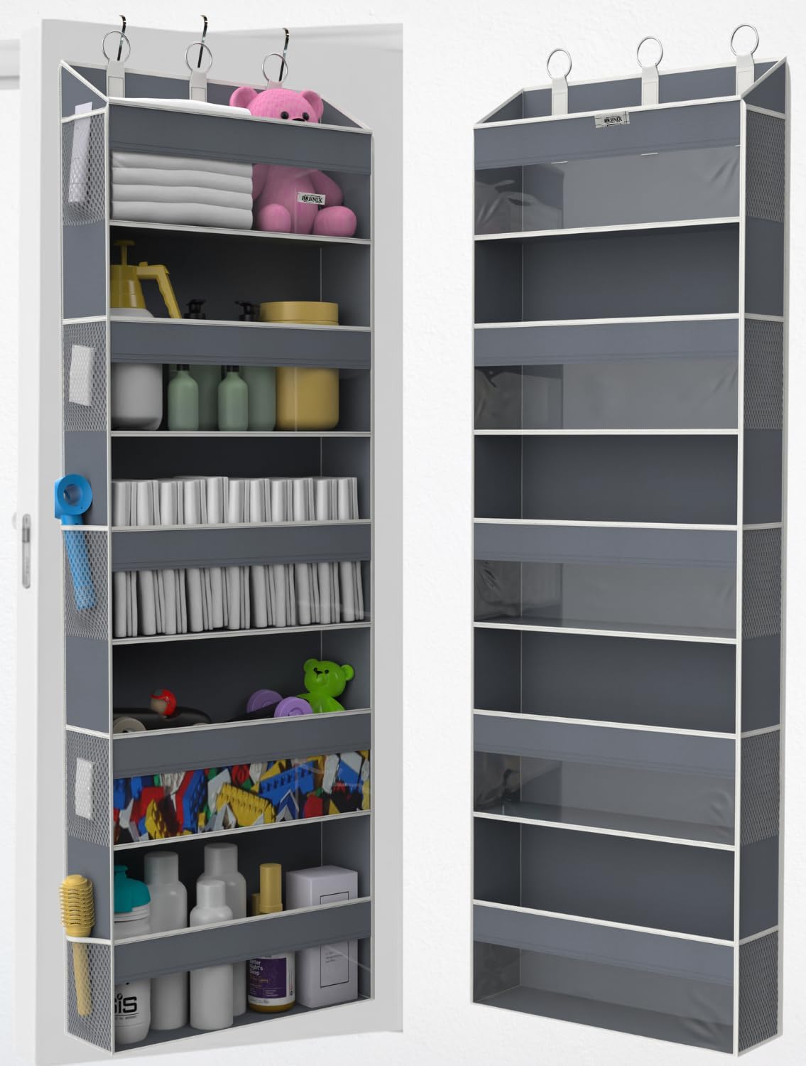 Over the Door Organizer with 5 Large Pockets & 10 Mesh Side Pockets – Durable Hanging Storage for Closet, Bathroom, Bedroom, and Nursery– Space Saving Door Storage with Sturdy Metal Hooks.