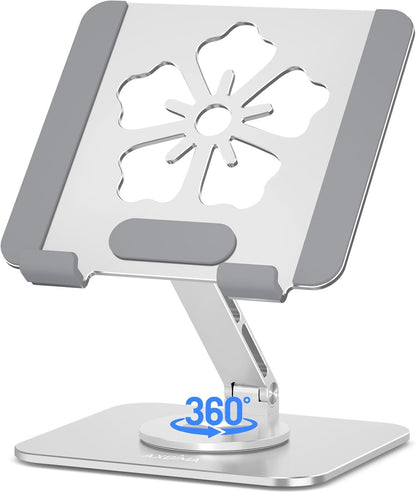 Tablet Stand for iPad, 360° Rotating Aluminum Foldable Holder – Adjustable Desk Stand | Fits iPad Pro 12.9/11,Samsung Galaxy Tab – Portable for Home, Office & Travel,Silver
