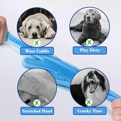 1TO3GO Pet Grooming Gloves Pet Hair Remover Cat, Dog Washing Gloves Silicone Heat Resistant Cleaning Gloves with High-Density Teeth Grooming Gloves for Dogs, Cats, Horses (2 Pairs - Blue & Gray)