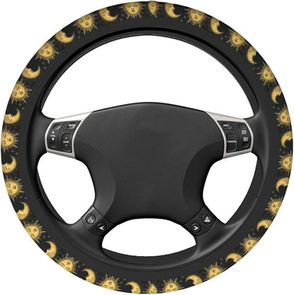 Sun and Moon Cute Steering Wheel Cover Non-Slip Breathable Sweat-Absorbent Suitable for SUV Van Truck Car Universal Protection Accessories 15 Inch Suitable for Women Men