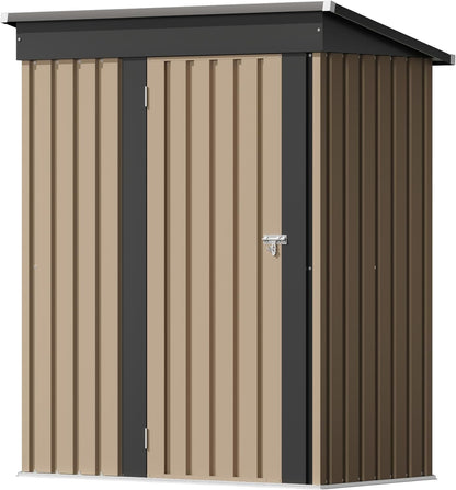 Flamaker 5x3 FT Storage Shed Waterproof Metal Garden Shed with Lockable Door Utility Tool Shed Outdoor Storage for Backyard, Patio and Lawn, Brown