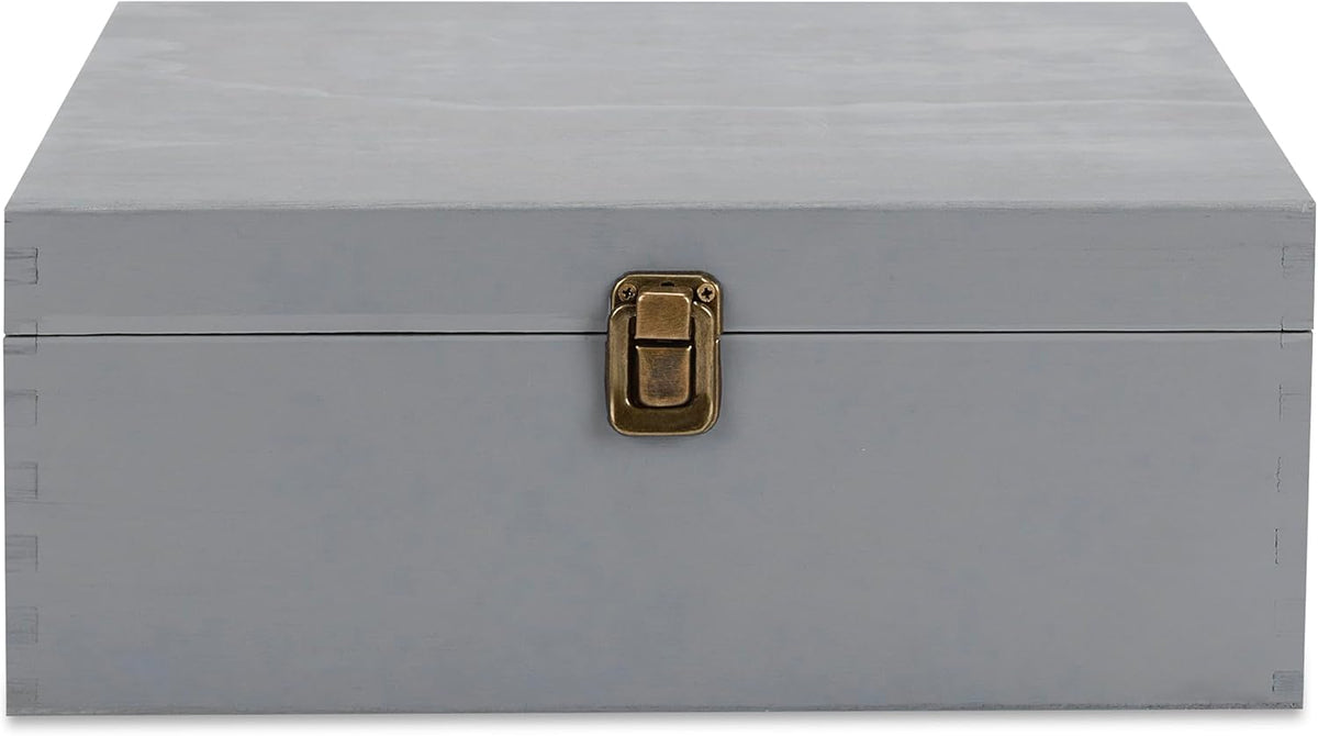 makerflo Large Grey Pine Wood Memory Box with Black Felt Inside, Hinged with Clasp, Keepsake Wooden Box Ideal for Craft and Personalization (Laser Engraving, Epoxy, UV DTF, and Vinyl) – Pack of 1