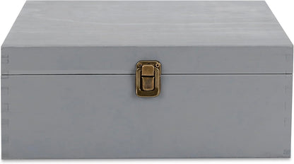 makerflo Large Grey Pine Wood Memory Box with Black Felt Inside, Hinged with Clasp, Keepsake Wooden Box Ideal for Craft and Personalization (Laser Engraving, Epoxy, UV DTF, and Vinyl) – Pack of 1