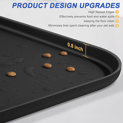 SMILOOL Silicone Pet Feeding Mat with Raised Edge for Food and Water, Dog Bowl Mats, Cat Bowls Placemat with High Lip for Floor Waterproof, Rubber Tray for Cats and Dogs 24 x 16 x0.8 Black