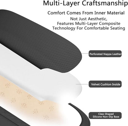 Car Seat Cushion Memory Foam for Car Seat Driver, Office Chair, Wheelchair Premium Nappa Leather Cushions Universal Fit Seat Cushion for Car Sedans SUV Truck (2 Packs/Black)