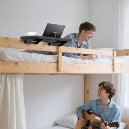 Bedside Shelf for Bunk & Loft Beds – Clip-On Nightstand Tray Organizer, Phone/Tablet Slot & Cable Management – College Dorm Room Essentials for Girls/Guys, Kids & Teens, Top Bunk (Black)