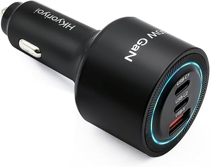 HKyoriyoi 130W USB C Car Charger, 3-Port PD100W+PD30W Super Fast Charging Adapter for iPhone 17/16 Pro Max, Galaxy S25/24 Ultra, Samsung, Android, Type C Cigarette Lighter for Laptop, iPad, MacBook