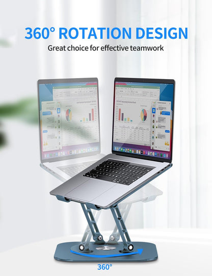 Adjustable Laptop Stand with 360 Rotating Base, Computer Stand for Laptop Ergonimic Foldable Laptop Riser for Desk Compatible with MacBook Pro/Air Notebook up to 16 Inches, Navy