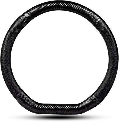 Car Carbon Fiber and Leather D-Shape Steering Wheel Cover, Stylish car Non-Slip Leather car Interior 15 inches Universal Black