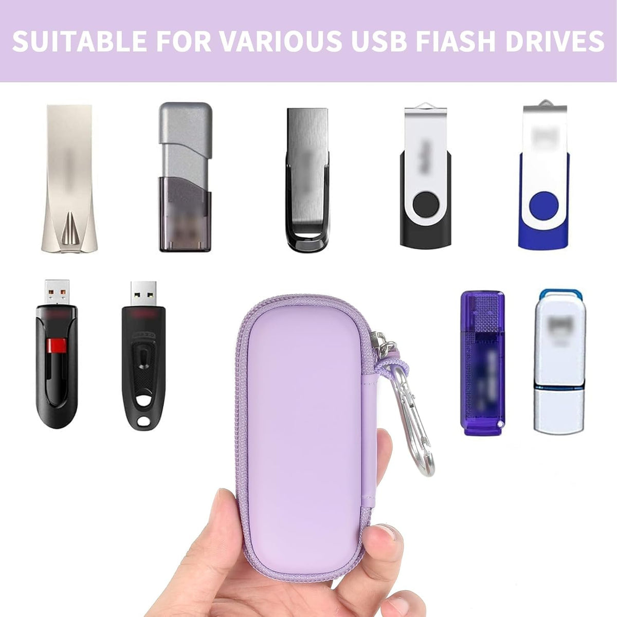 USB Flash Drive Case, SD Card Holder Compatible with Thumb Drive, Memory Cards, SDXC SDHC Storage Bag, Electronic Accessories Organizer for SanDisk for Samsung for Inland (Light Purple)