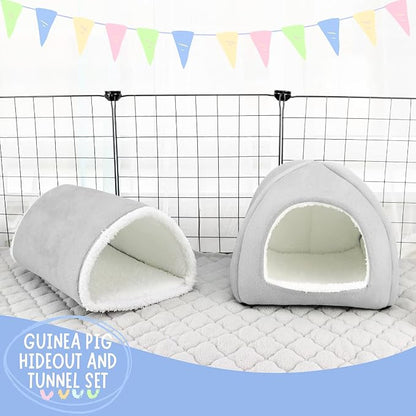 Guinea Pig Hideout & Tunnel Set, Soft Plush Washable Pet Bed | Ideal for Resting, Hiding & Exercising, Fits Guinea Pigs Dwarf Rabbits Ferrets Small Animals, Easy to Clean