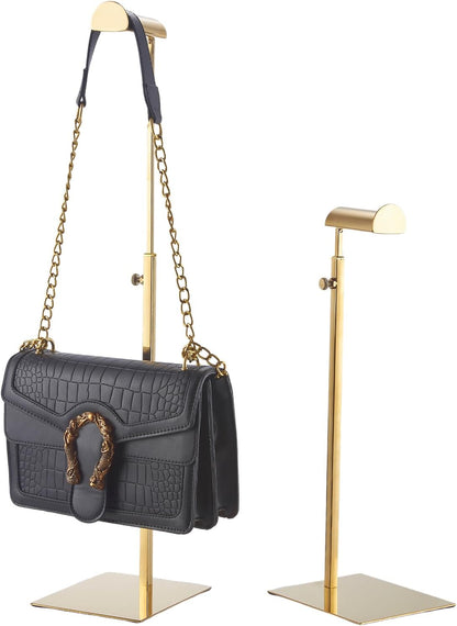 Purse Display Stand 2pack Gold Solid Bag Display Rack Counter Purse Organizer Adjustable Height Stainless Steel Hangbag Display Stand (Gold)