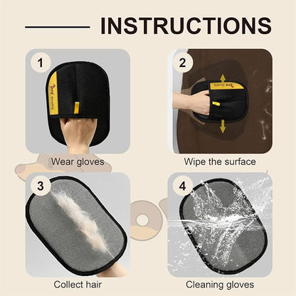 Rorodog 2-PCS Pet Hair Remover Gloves with A Hair/Lint Removal Tool, Reusable Magic Brush Pet Hair Removal Glove for Dogs & Cats, Remove Dog/Cat Hair from Couch, Carpet, Car Seat.