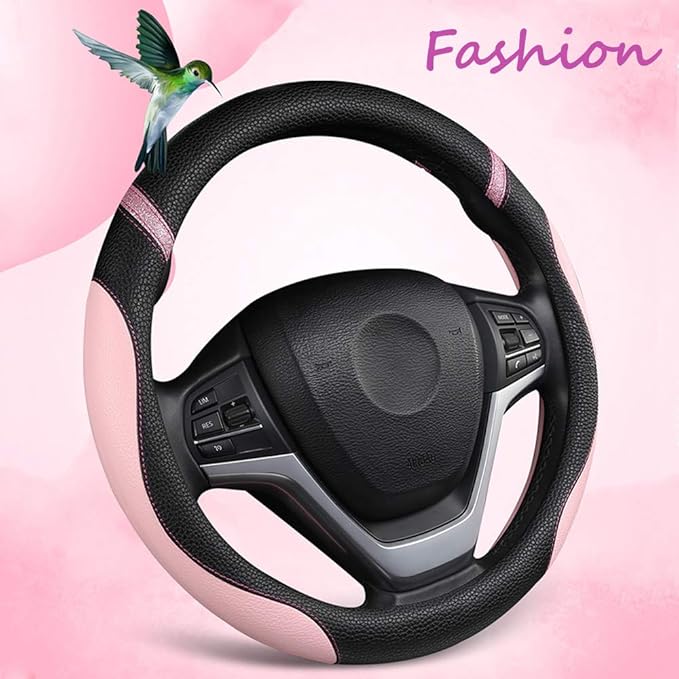 Cxtiy Steering Wheel Cover for Women Leather Universal Steering Wheel Covers for Car 15 inch (Pink)