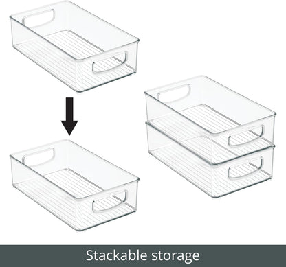 mDesign Small Plastic Storage Organizer Container Bin, Closet Organization for Hallway, Bedroom, Linen, Coat, Entryway - Holds Clothing, Blankets, Accessories, Toys - Ligne Collection, 4 Pack, Clear