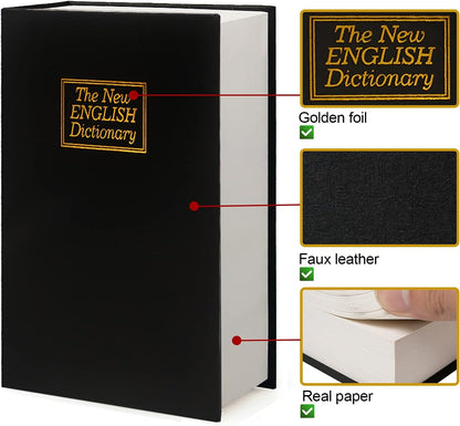 Leather Book Safe (Size 8.7"×6"×2") Real Paper Secret for Jewelry, Money and Cash, Diversion Book Safe,Hollow with Hidden,Combination Lock (M, Black-Combination)