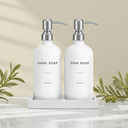 White Soap Dispenser for Kitchen Sink, Dish and Hand Soap Dispenser with Silver Stainless Steel Pump, Perfect for Kitchen Decor and Accessories. (Silver & White)