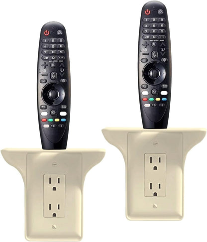 BeraTek Power Perch Wall Outlet Shelf | Declutter & Reclaim Counter Space | Bedroom & Bathroom Organizing Shelves | Alexa Echo Dot Holder, Router Shelf, Holds Electric Toothbrush | Almond, 2-Pack