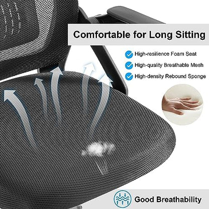 VECELO Mid-Back Swivel Ergonomic Office Chair with Adjustable Arms, Mesh Lumbar Support for Computer Task Work, Black