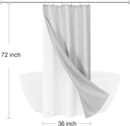 Craidlela 3 in 1 Stall Half Size Light Grey Shower Curtain Set-36 W x 72 H, Modern Waffle Waterproof Fabric and PEVA Liner Set with Stainless Steel Hooks