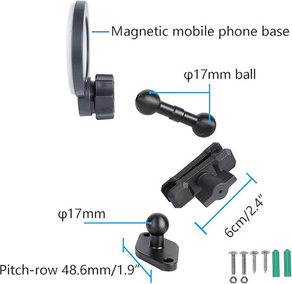 Magnetic Phone Holder with AMPS Standard Drill Base for Magsafe, Aluminum 360° Rotation Phone Mount for Car Dashboard Truck Boat Desk, Compatible with iPhone 16 15 14 13 12 Series
