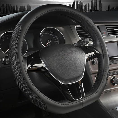D Shape Steering Wheel Cover,Universal 14.5-15 Inch Car Black Leather Steering Wheel Wrap with Better Sport Grip for Men Women,Fit D Shaped Flat Bottom Steering Wheel