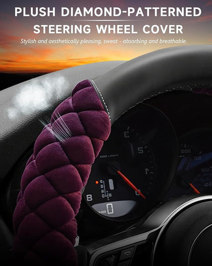 Cxtiy Universal Car Steering Wheel Cover Fluffy Soft Winter Plush Steering Wheel Cover (A-Purple)