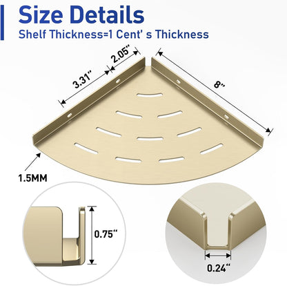 2 Pack Corner Shower Shelves Load Capacity 40 lbs 304 Stainless Steel Shower Corner Shelf Will not Rust 8in Shower Shelf for Inside Shower Brushed Gold Drilling Installation