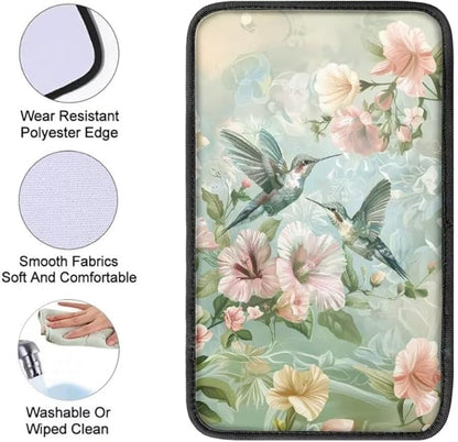Coldinair Hummingbird Floral Universal Car Center Console Pad Soft Armrest Protector Cover Fit for Most Vehicle,SUV,Truck,Car Interior Accessories Decor,Green