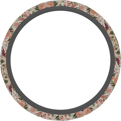 Burgundy Flowers Car Steering Wheel Cover for Women Men, Non-Slip Steering Wheel Protector, Universal 14"-15" Fit for Cars, SUVs, Trucks (Burgundy Flowers)