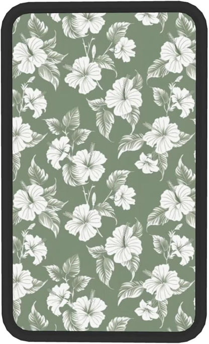 Hibiscus Flower Print Center Console Cover Tropical Floral Comfortable Armrest Pad Protector Car Accessories, Green Scratch Resistant Middle Arm Rest Console Covers