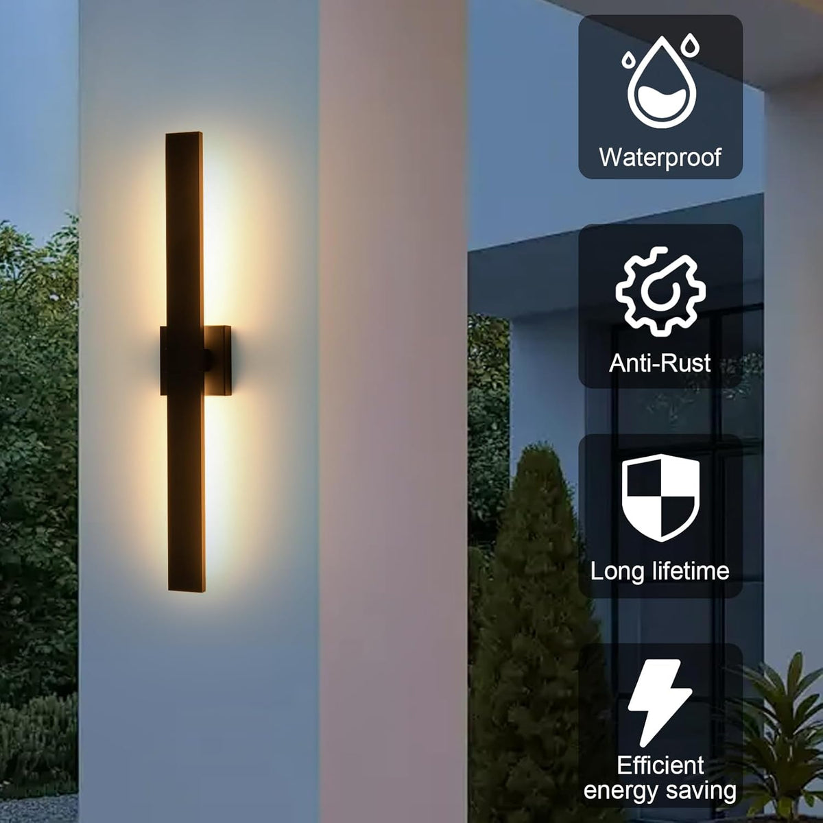 Black Modern LED Outdoor Wall Sconce 31.5" Long Outdoor Wall Lights Exterior Lighting Fixtures for House Porch Patio Garage Front Door, Easily Install Anywhere