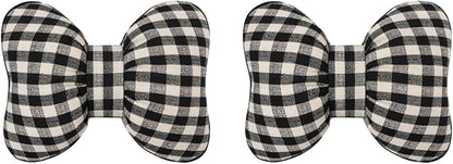 Car Accessories Plaid Bow Headrest Lumbar Pillow 4PCs Set Cotton Linen Elegant Soft Car Seat Cushions for Daily Commuting Trave (Black Plaid,Lumbar Pillow 2pcs)