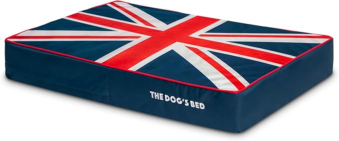 The Dog’s Bed Orthopedic Memory Foam Dog Bed, Large Blue & Red Trim UK Center Flag, Pain Relief for Arthritis, Hip & Elbow Dysplasia, Post Surgery, Supportive, Waterproof Washable, Veterinary Approved