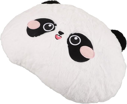 NUOBESTY Panda Plush Lumbar Support Pillow for Car Seat and Office Chair, Round Embroidered Rabbit Fur Cartoon Cushion for Lower Back Comfort During Driving and Travel