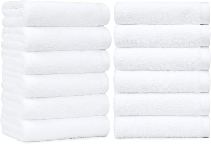Amazon Basics Soft and Thick Cotton Hand Towels, 16 x 26 in, White, 12-Pack