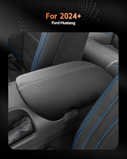 CDEFG for Ford Mustang 2024-2025 2026 Center Console Cover Armrest Box Cover for Mustang 2024 2025 2026 Accessories Console Arm Rest Protector White Line
