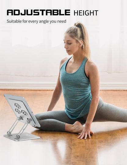 Adjustable Tablet Stand for Desk, Premium Aluminum Holder for iPads, Tablets, Kindles, Switch, Phones, and All Devices up to 14 Inches. Portable and Foldable Silver, Plus Size