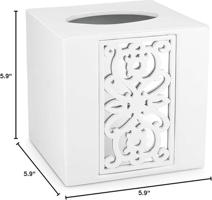 Creative Scents Mirror Janette White Tissue Box Cover Square - Decorative Square Tissue Box Holder for Bathroom with Durable Bottom Slider - Beautiful Mirrored Tissue Holder for Bathroom