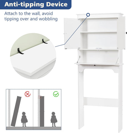 Over The Toilet Storage Cabinet, Bathroom Cabinet Over Toilet with Double Doors and Adjustable Shelf, Freestanding Space Saver Bathroom Shelf Above Toilet for Room, White