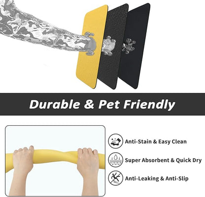 HotLive Dog Food Mat - Absorbent Cat Mat for Food and Water, No Stains Pet Feeding Bowl Mat, Easy to Clean Pet Placemats, Quick Dry Dog Water Dispenser Mat for Messy Drinkers | Yellow 12"x 19"