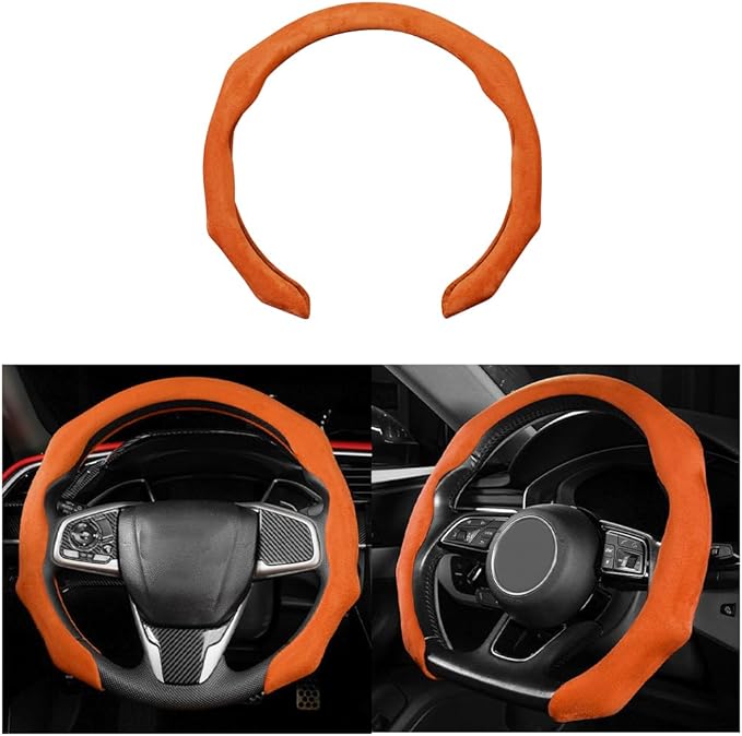 Mandark Car Steering Wheel Cover, Suede Sport Vehicle Steer Wheel Protector Fitting 15 Inch, Non-Slip Comfortable Automotive Interior Decoration Accessories, Universal for Most Cars (Orange)