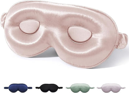 SGMSILK 100% Mulberry Silk Sleep Mask for Unisex, 22 Momme 3D Silk Contoured Eye Mask, Breathable Light Blocking Blindfold with Adjustable Strap, Blackout Eye Cover for Travel, Pink