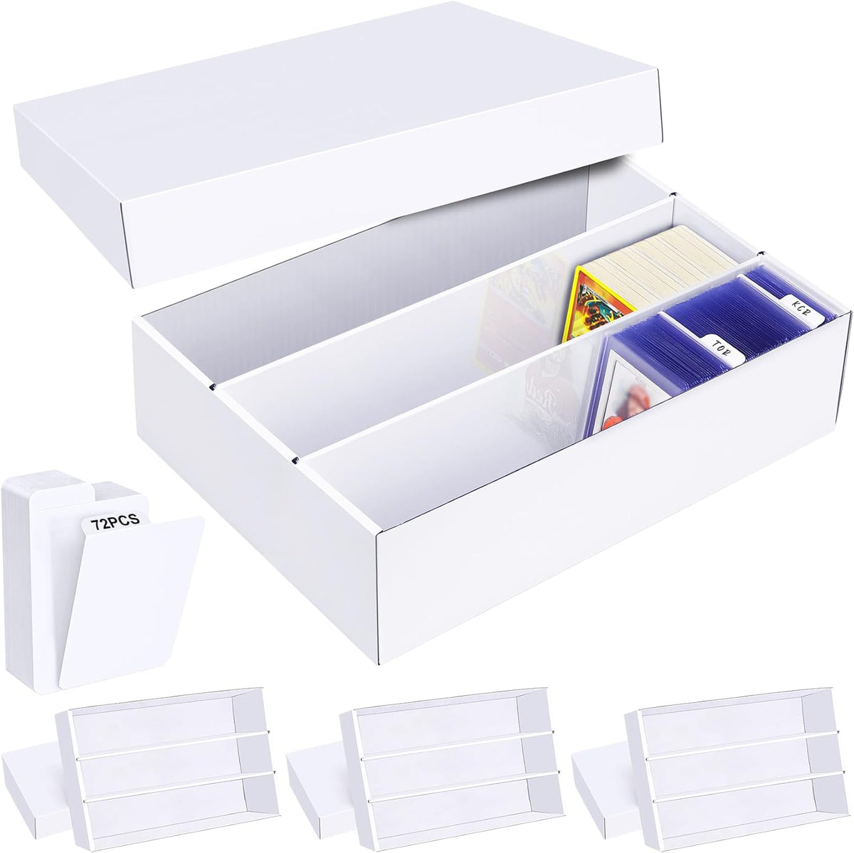 Trading Card Storage Box 4 Pack–2400 Count Cardboard Organizer with Dividers for MTG, TCG, Sports, Toploader, Commander