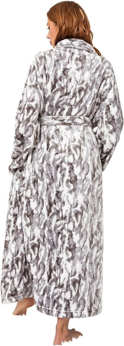 RONGTAI Womens Bathrobe Ladies Fleece Plush Warm Long Robes Fleece Nightgown Sleepwear