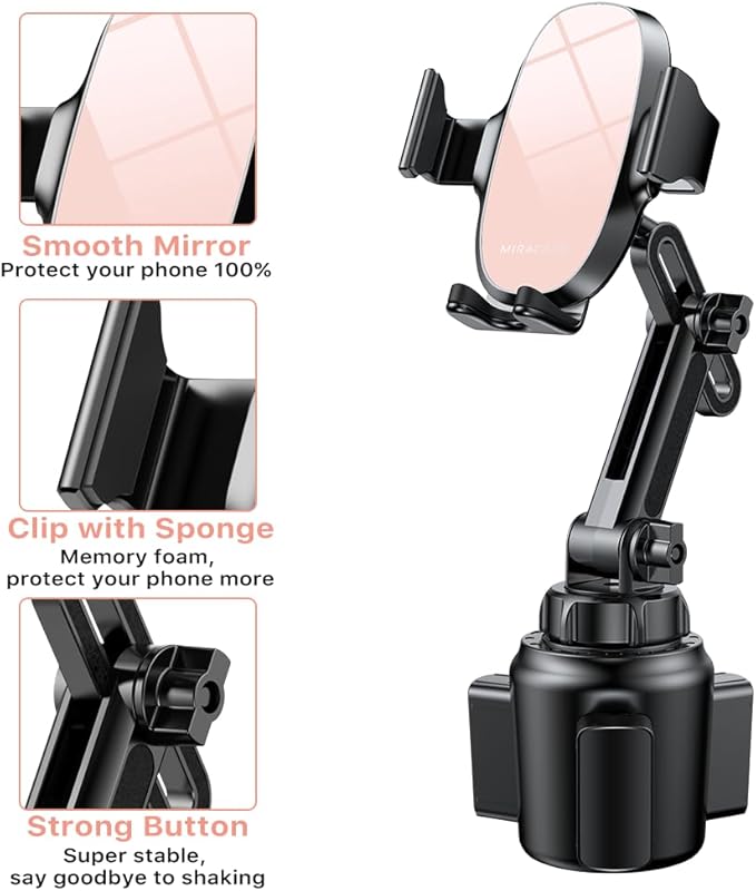 Miracase Universal Cup Phone Holder for Car, [Upgraded Version] Adjustable Long Neck Car Cup Holder Phone Mount Cradle Friendly Compatible with iPhone Samsung Google and All Smartphones, Pink