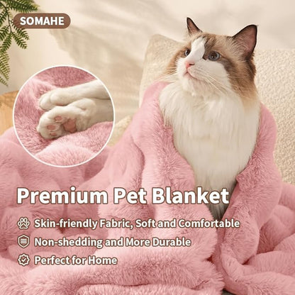 Cat Blanket for Indoor Cats Ultra Soft Plush Faux Fur Kitten Blankets Machine Washable Reversible Pet Throw Protector for Couch Furniture 21"X 18"Peach Pink