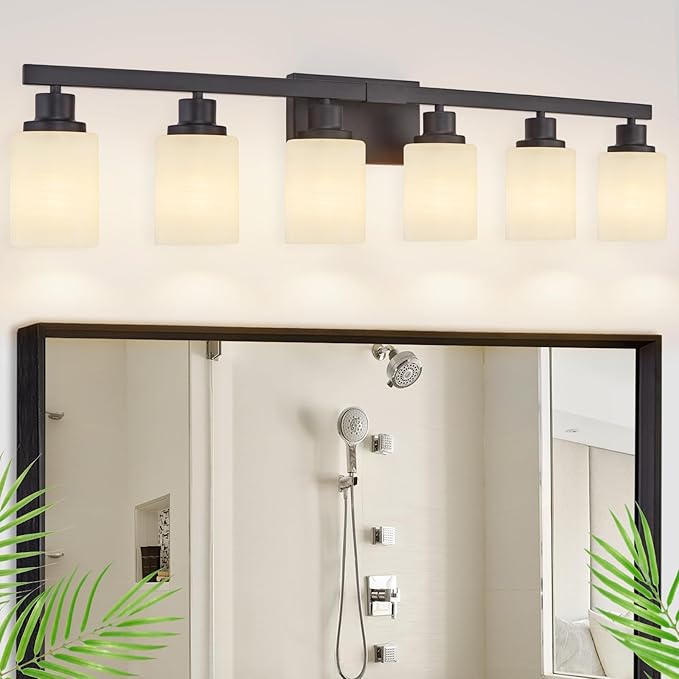 DIKAIDA 6-Light Black Vanity Lights, Matte Bathroom Lighting Fixtures